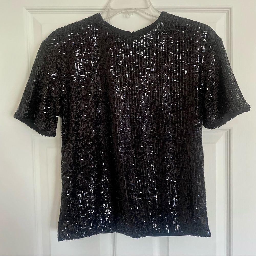 H&M Black Sequin Short Sleeve Top